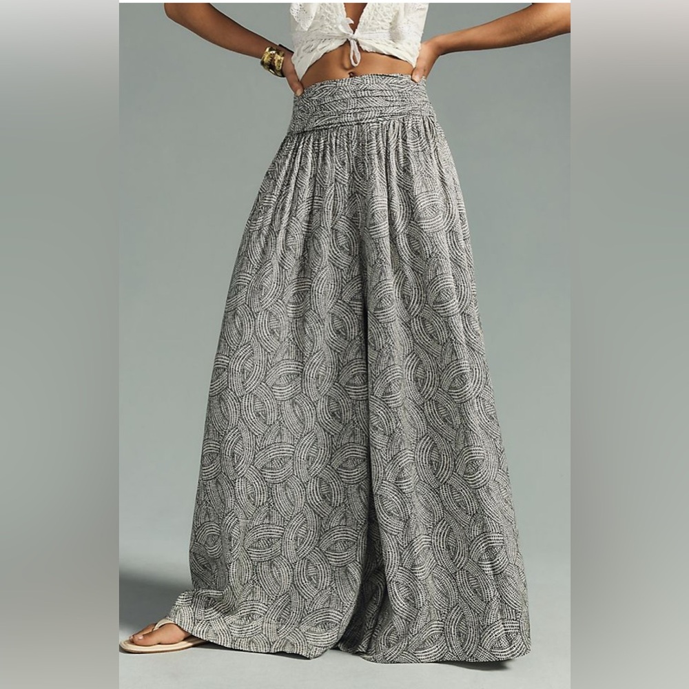 Anthropologie Black and White Patterned Wide Leg Pants